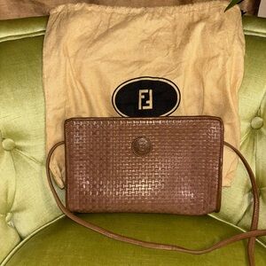 FENDI Shoulder Bag Intre Braided Leather Brown Authentic​